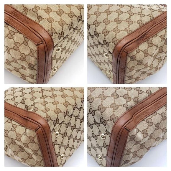 100% Authentic Gucci Leather Canvas Brown Tote Bag - Picture 11 of 16